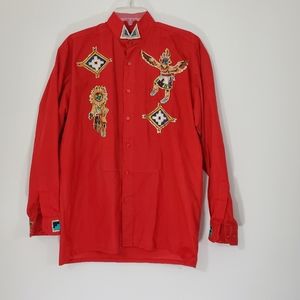 Perruzo Uomo Red Native American shirt, Size 14-14.5, Small